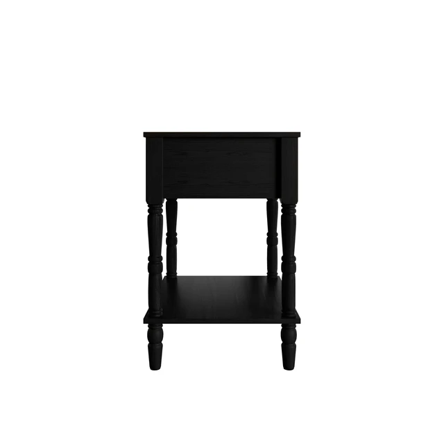 Alt view image 4 of 7 - HMD Rumford 1-Drawer Nightstand Modern Wooden Bedside Table with Storage, Open Shelf & Natural Woodgrain Finish Black