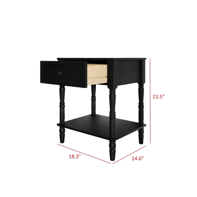 Alt view image 3 of 7 - HMD Rumford 1-Drawer Nightstand Modern Wooden Bedside Table with Storage, Open Shelf & Natural Woodgrain Finish Black