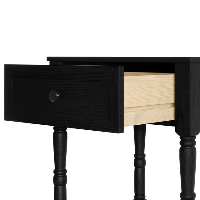 Alt view image 6 of 7 - HMD Rumford 1-Drawer Nightstand Modern Wooden Bedside Table with Storage, Open Shelf & Natural Woodgrain Finish Black