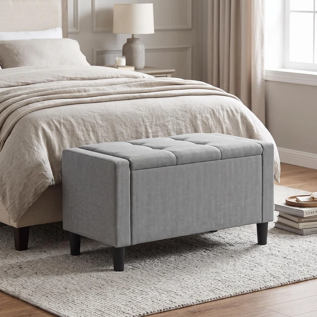 Main image of HMD Braylen Upholstered Button-Tufted Flip-Top Storage Bench Gray 29"inch
