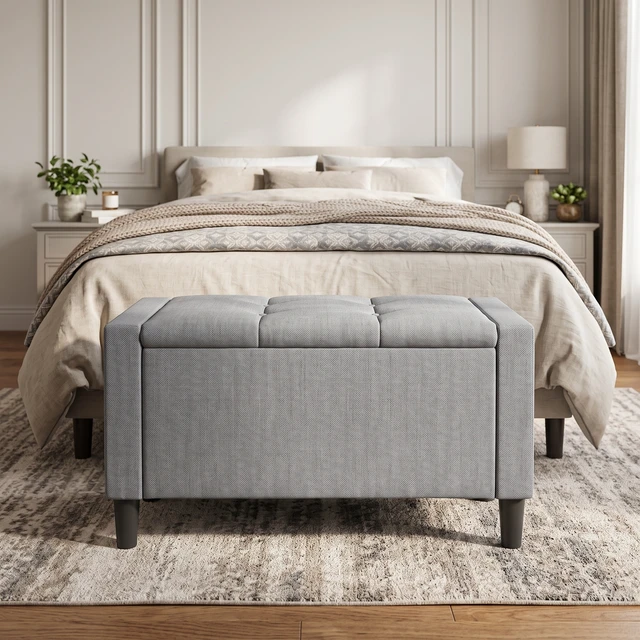 Alt view image 2 of 7 - HMD Braylen Upholstered Button-Tufted Flip-Top Storage Bench Gray 29"inch
