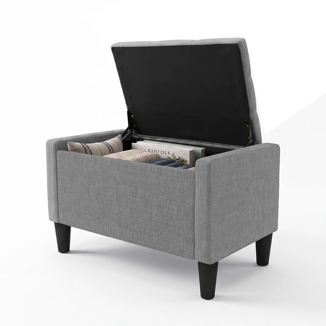 Alt view image 5 of 7 - HMD Braylen Upholstered Button-Tufted Flip-Top Storage Bench Gray 29"inch
