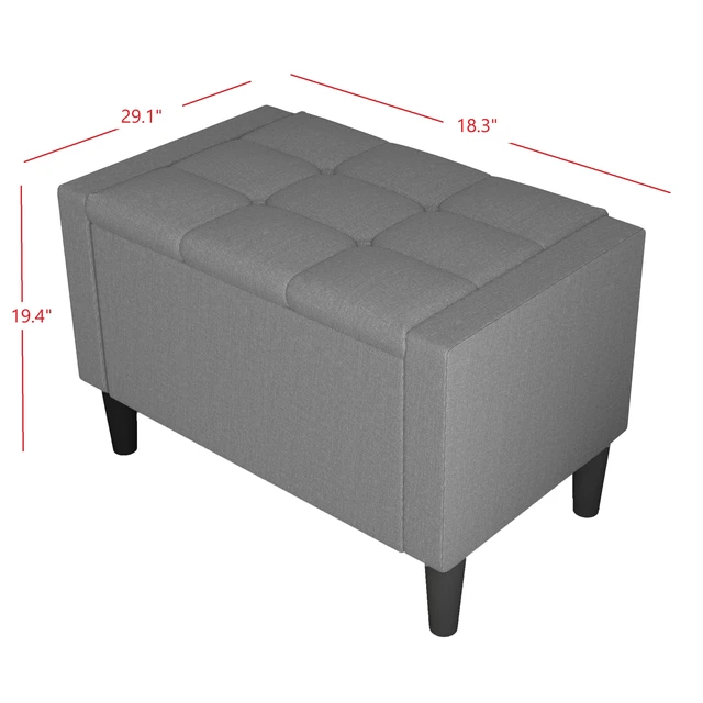 Alt view image 7 of 7 - HMD Braylen Upholstered Button-Tufted Flip-Top Storage Bench Gray 29"inch