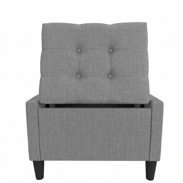 Alt view image 6 of 7 - HMD Braylen Upholstered Button-Tufted Flip-Top Storage Bench Gray 29"inch