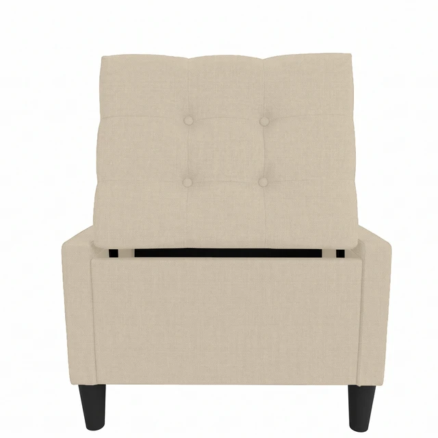 Alt view image 7 of 7 - HMD Braylen Upholstered Button-Tufted Flip-Top Storage Bench Beige 29"inch