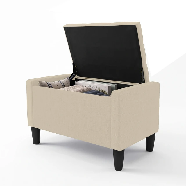 Alt view image 6 of 7 - HMD Braylen Upholstered Button-Tufted Flip-Top Storage Bench Beige 29"inch