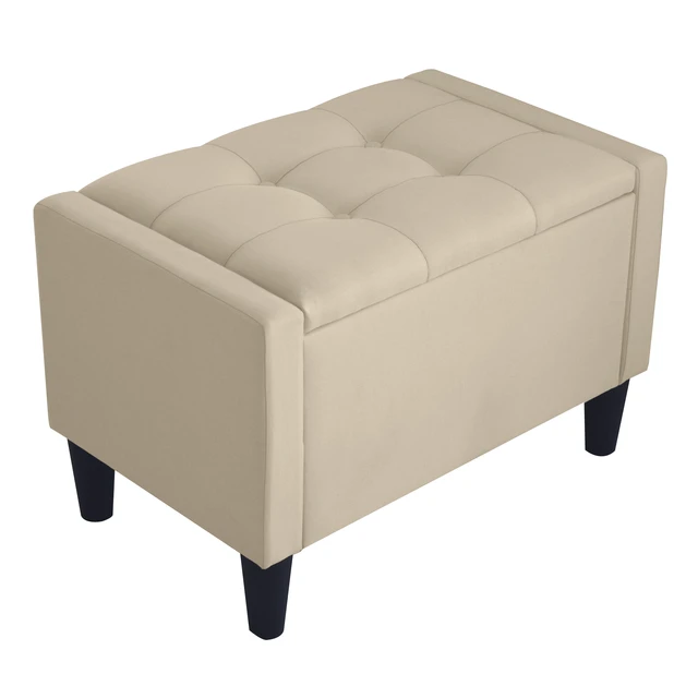Alt view image 5 of 7 - HMD Braylen Upholstered Button-Tufted Flip-Top Storage Bench Beige 29"inch