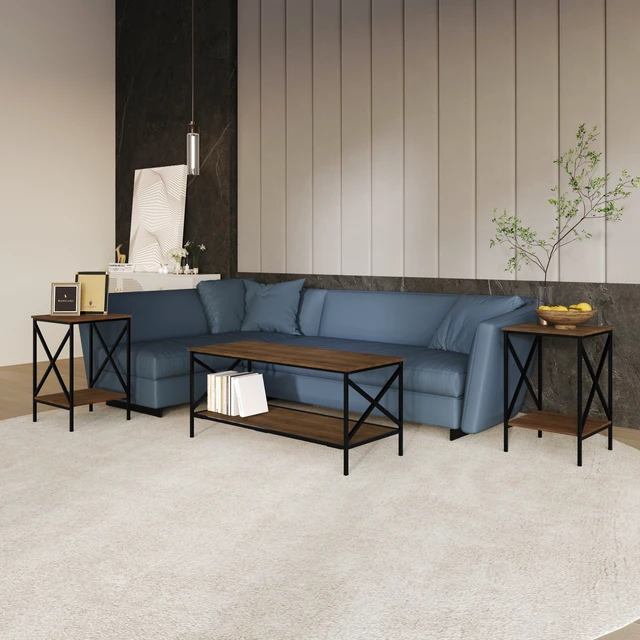 Alt view image 2 of 7 - HMD Chanute 3-Piece Coffee Table Set with Wood-Look Tops and X-Frame Design, Brown, Easy Assembly