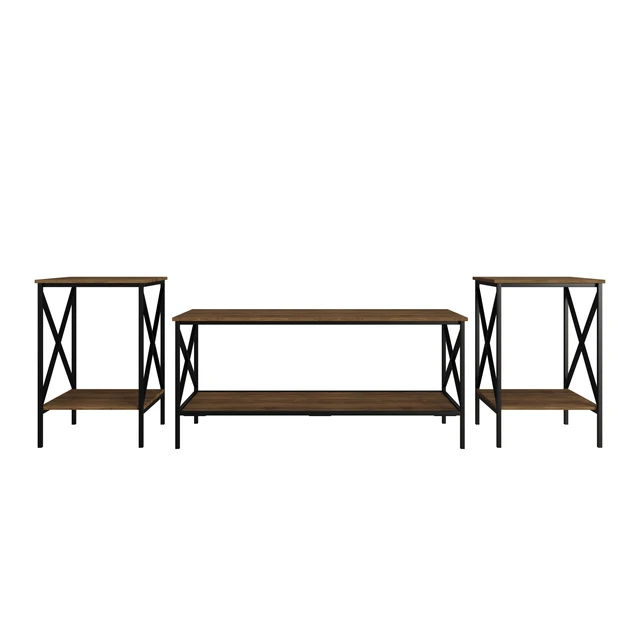 Alt view image 3 of 7 - HMD Chanute 3-Piece Coffee Table Set with Wood-Look Tops and X-Frame Design, Brown, Easy Assembly