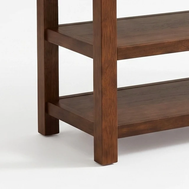 Alt view image 6 of 7 - HMD Oraibi Upholstered Storage Shoe Bench with Two-Tier Open Shelving, Cushioned Seat, Wooden Frame, and Multi-Purpose Entryway Organizer, Brown