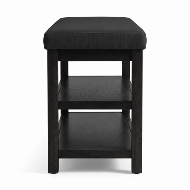 Alt view image 5 of 7 - HMD Oraibi Upholstered Storage Shoe Bench with Two-Tier Open Shelving, Cushioned Seat, Wooden Frame, and Multi-Purpose Entryway Organizer Black