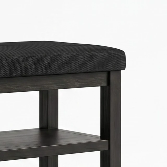 Alt view image 6 of 7 - HMD Oraibi Upholstered Storage Shoe Bench with Two-Tier Open Shelving, Cushioned Seat, Wooden Frame, and Multi-Purpose Entryway Organizer Black
