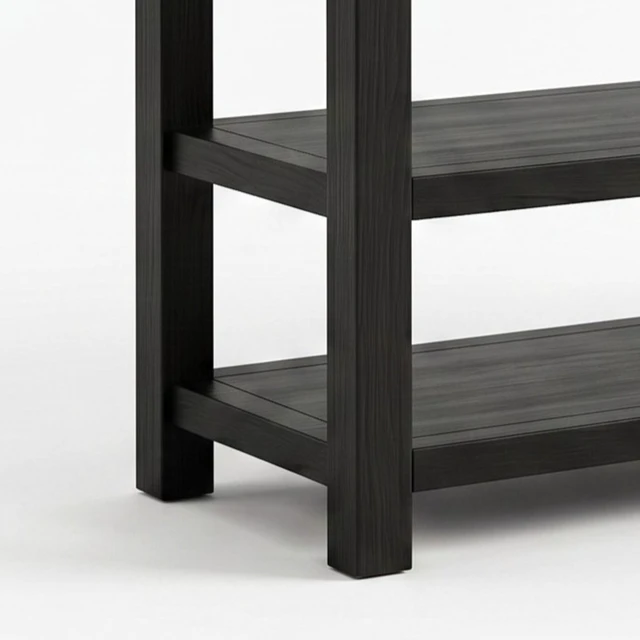Alt view image 7 of 7 - HMD Oraibi Upholstered Storage Shoe Bench with Two-Tier Open Shelving, Cushioned Seat, Wooden Frame, and Multi-Purpose Entryway Organizer Black