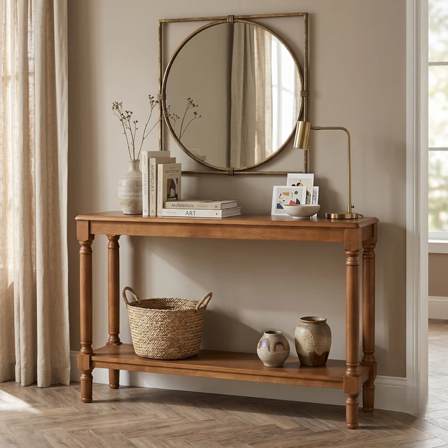 Alt view image 2 of 7 - HMD Giuseppe 47-Inch Wooden Console Table with Lower Display Shelf, Turned Legs, Classic Traditional Design, and Easy Assembly, Brown