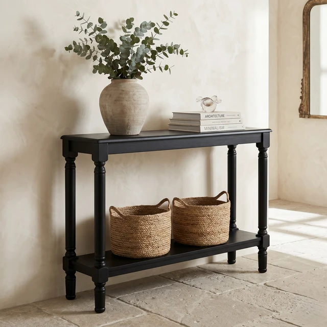 Alt view image 2 of 7 - HMD Giuseppe 47-Inch Wooden Console Table with Lower Display Shelf, Turned Legs, Classic Traditional Design, and Easy Assembly, Black