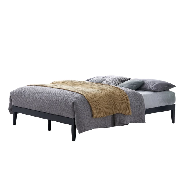 Alt view image 4 of 6 - HMD Zion Solid Wood Platform Bed Frame with Slatted Support System, Center Support Legs, and Durable Solid Wood Construction, No Box Spring Required Black Twin