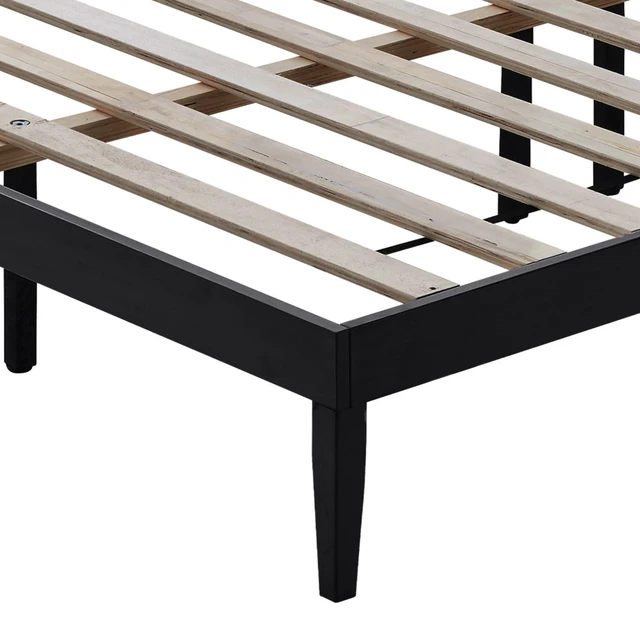 Alt view image 6 of 6 - HMD Zion Solid Wood Platform Bed Frame with Slatted Support System, Center Support Legs, and Durable Solid Wood Construction, No Box Spring Required Black Twin