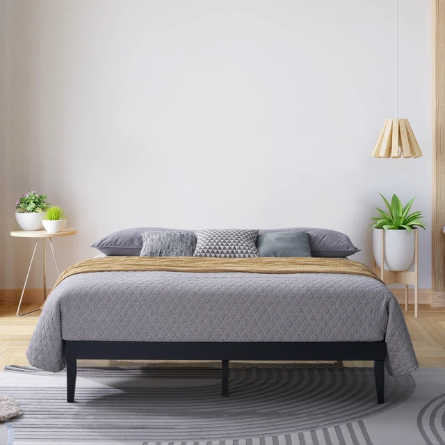 Main image of HMD Zion Solid Wood Platform Bed Frame with Slatted Support System, Center Support Legs, and Durable Solid Wood Construction, No Box Spring Required Black Twin