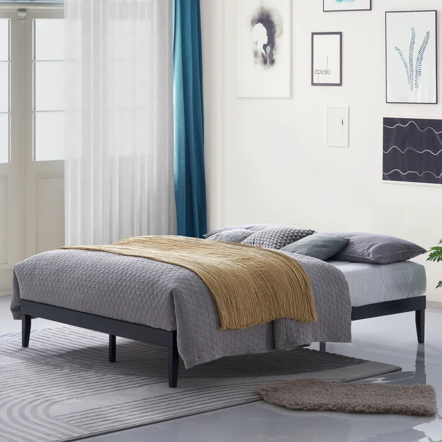 Alt view image 2 of 6 - HMD Zion Solid Wood Platform Bed Frame with Slatted Support System, Center Support Legs, and Durable Solid Wood Construction, No Box Spring Required Black Twin