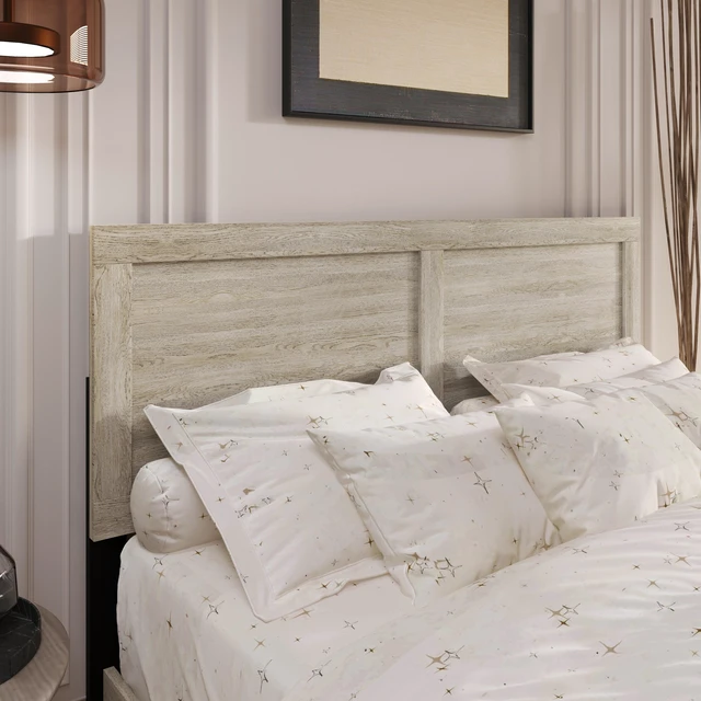 Alt view image 2 of 7 - HMD Yakima Modern Wood Panel Headboard with Adjustable Black Metal Legs, Natural Wood-Grain Finish and Contemporary Bedroom Design