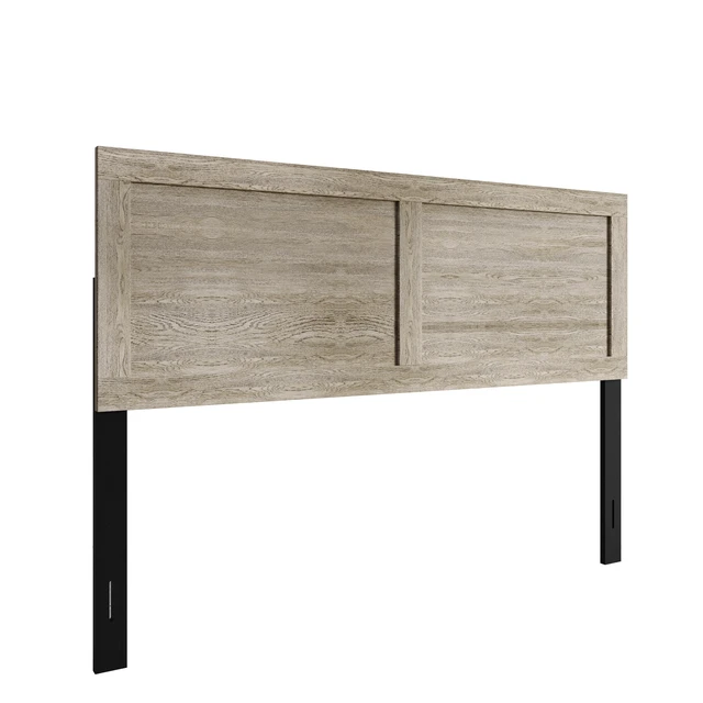 Alt view image 4 of 7 - HMD Yakima Modern Wood Panel Headboard with Adjustable Black Metal Legs, Natural Wood-Grain Finish and Contemporary Bedroom Design