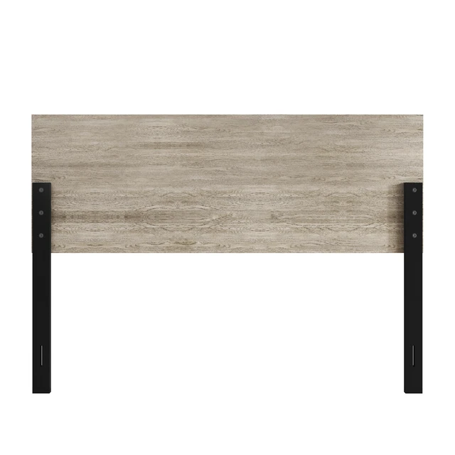 Alt view image 6 of 7 - HMD Yakima Modern Wood Panel Headboard with Adjustable Black Metal Legs, Natural Wood-Grain Finish and Contemporary Bedroom Design