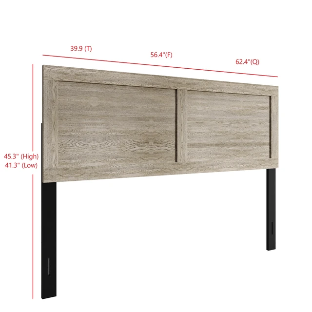 Alt view image 5 of 7 - HMD Yakima Modern Wood Panel Headboard with Adjustable Black Metal Legs, Natural Wood-Grain Finish and Contemporary Bedroom Design