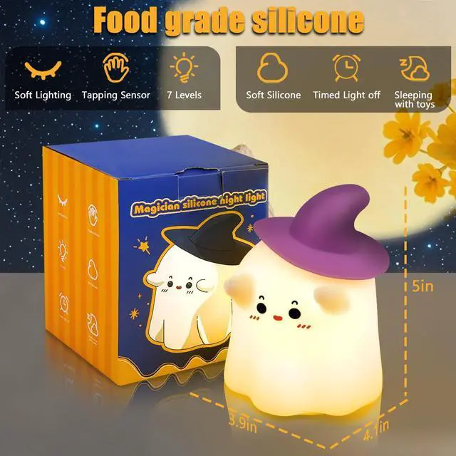 Alt view image 10 of 14 - Generic Brand Ghost Night Light Halloween Night Light with Timer Soft Squeezable Touch Lamp Rechargeable Dimmable Cute Lamp for Bedroom Desk Decor and Halloween Decor Gifts, 1 Pack