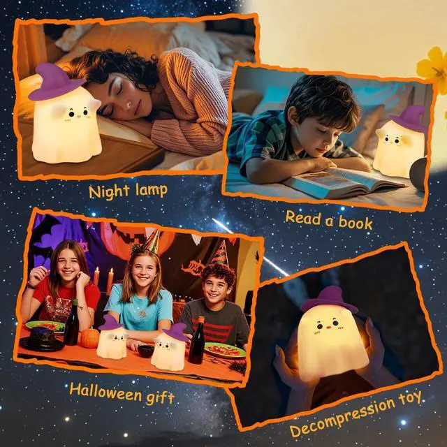 Alt view image 11 of 14 - Generic Brand Ghost Night Light Halloween Night Light with Timer Soft Squeezable Touch Lamp Rechargeable Dimmable Cute Lamp for Bedroom Desk Decor and Halloween Decor Gifts, 1 Pack