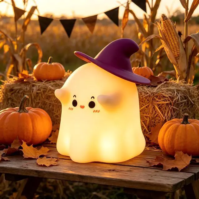 Alt view image 9 of 14 - Generic Brand Ghost Night Light Halloween Night Light with Timer Soft Squeezable Touch Lamp Rechargeable Dimmable Cute Lamp for Bedroom Desk Decor and Halloween Decor Gifts, 1 Pack
