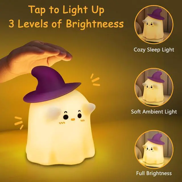 Alt view image 12 of 14 - Generic Brand Ghost Night Light Halloween Night Light with Timer Soft Squeezable Touch Lamp Rechargeable Dimmable Cute Lamp for Bedroom Desk Decor and Halloween Decor Gifts, 1 Pack