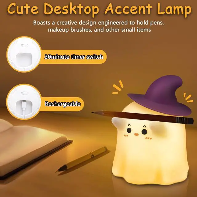 Alt view image 13 of 14 - Generic Brand Ghost Night Light Halloween Night Light with Timer Soft Squeezable Touch Lamp Rechargeable Dimmable Cute Lamp for Bedroom Desk Decor and Halloween Decor Gifts, 1 Pack