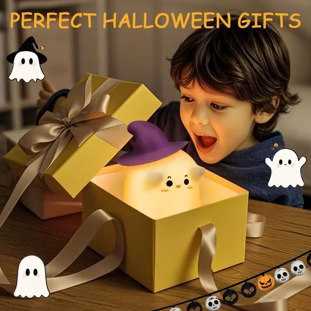 Alt view image 14 of 14 - Generic Brand Ghost Night Light Halloween Night Light with Timer Soft Squeezable Touch Lamp Rechargeable Dimmable Cute Lamp for Bedroom Desk Decor and Halloween Decor Gifts, 1 Pack