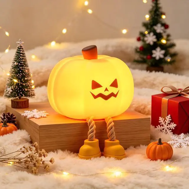 Alt view image 8 of 14 - Generic Brand Pumpkin Night Light Halloween Night Light with Timer Soft Squeezable Touch Lamp Rechargeable Dimmable Cute Lamp Bedroom Desk Decor Halloween Decor Gifts