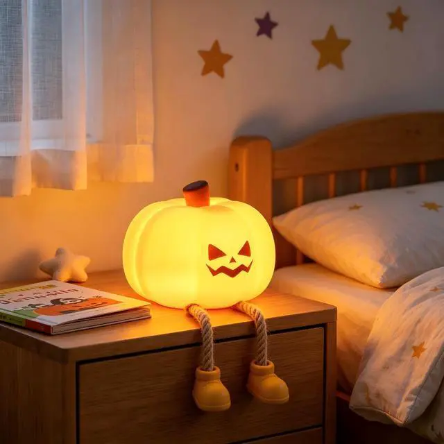 Alt view image 11 of 14 - Generic Brand Pumpkin Night Light Halloween Night Light with Timer Soft Squeezable Touch Lamp Rechargeable Dimmable Cute Lamp Bedroom Desk Decor Halloween Decor Gifts