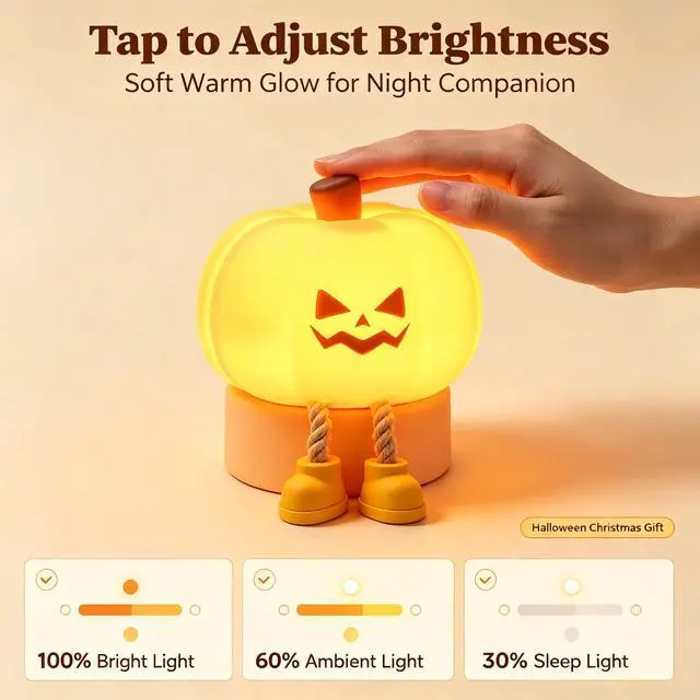 Alt view image 10 of 14 - Generic Brand Pumpkin Night Light Halloween Night Light with Timer Soft Squeezable Touch Lamp Rechargeable Dimmable Cute Lamp Bedroom Desk Decor Halloween Decor Gifts