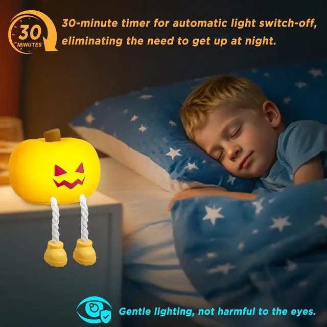 Alt view image 13 of 14 - Generic Brand Pumpkin Night Light Halloween Night Light with Timer Soft Squeezable Touch Lamp Rechargeable Dimmable Cute Lamp Bedroom Desk Decor Halloween Decor Gifts