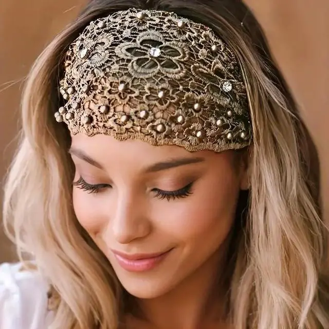 Alt view image 8 of 8 - Generic Brand Floral Beaded Wide Headbands for Women, 4pcs Set Elegant Headbands, Fashionable Hair Accessories for Casual Wear, Durable and Comfortable Women's Hair Accessories