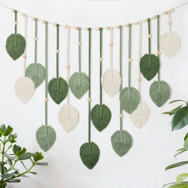 Main image of Macrame Wall Hanging Large Macrame Leaves Tapestry Wall Hanging Decoration Boho Handmade Woven Leaf Feather Wall Art Decor for Nursery Bedroom Living Room Office Christmas Thanksgiving Decor