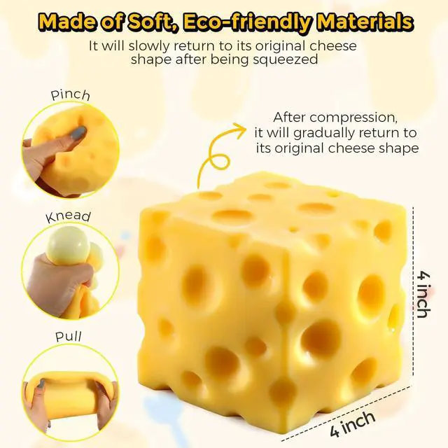 Alt view image 2 of 6 - Big Cheese Squishy (10cm), Jumbo Squishy Cheese Block Stress Relief Fidget Toy,Large Size Viral Squeeze Toys for Holiday & Birthday Gifts (4 Inch)