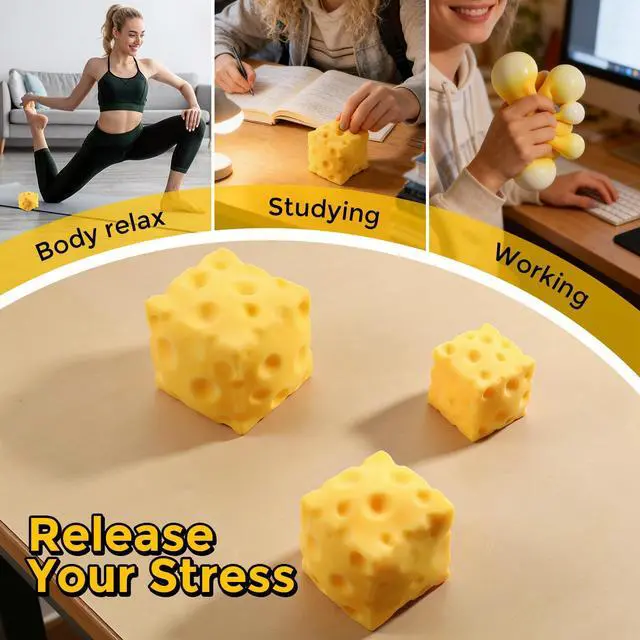 Alt view image 5 of 6 - Big Cheese Squishy (10cm), Jumbo Squishy Cheese Block Stress Relief Fidget Toy,Large Size Viral Squeeze Toys for Holiday & Birthday Gifts (4 Inch)