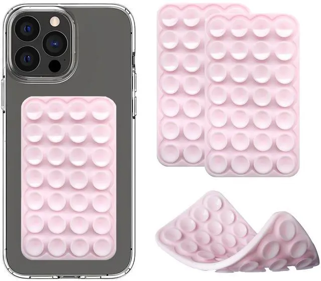 Main image of Silicone Double-Sided Suction Cup Phone Case Detachable Mount, Sticky Phone Grip Hands-Free Accessories for Selfies & Videos, Trending TikTok Items for iPhone & Android, 2 Pack Baby Pink