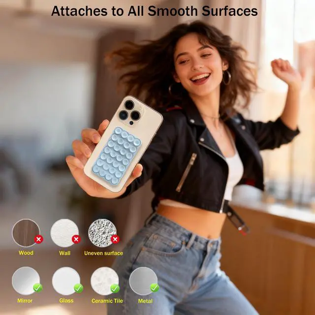 Alt view image 5 of 6 - Silicone Double-Sided Suction Cup Phone Case Detachable Mount, Sticky Phone Grip Hands-Free Accessories for Selfies & Videos, Trending TikTok Items for iPhone & Android, 2 Pack Baby Pink