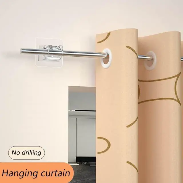 Alt view image 4 of 7 - 16-Pack Sticky Curtain Brackets - Self-Adhesive, No-Drill ABS Plastic Adjustable Hooks for Window/Door, Home Organizer Rails for Multiple Rooms (Transparent)