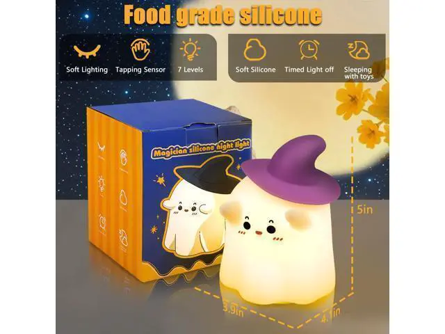 Alt view image 6 of 7 - Ghost Night Light, Dimmable Halloween Nightlight Room Desk Décor | Rechargeable;Warm White; Tap Control Silicone Cute Ghost Lamp for Nursery Kid Girl Women Halloween Bedroom Bedside Decoration