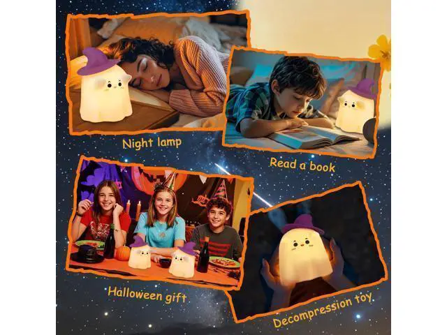 Alt view image 7 of 7 - Ghost Night Light, Dimmable Halloween Nightlight Room Desk Décor | Rechargeable;Warm White; Tap Control Silicone Cute Ghost Lamp for Nursery Kid Girl Women Halloween Bedroom Bedside Decoration