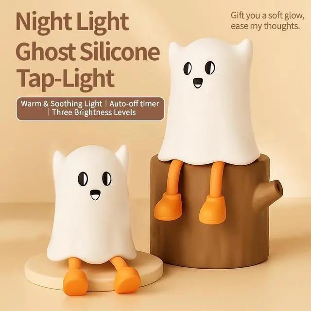 Alt view image 2 of 7 - Generic Brand Cute Halloween Ghost Night Light Rechargeable Squishy Silicone Touch Cordless Dimmable Spooky Nightlight for Nursery Bedroom Halloween Gifts Party Decor