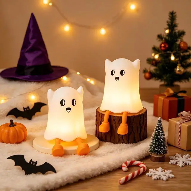 Main image of Generic Brand Cute Halloween Ghost Night Light Rechargeable Squishy Silicone Touch Cordless Dimmable Spooky Nightlight for Nursery Bedroom Halloween Gifts Party Decor