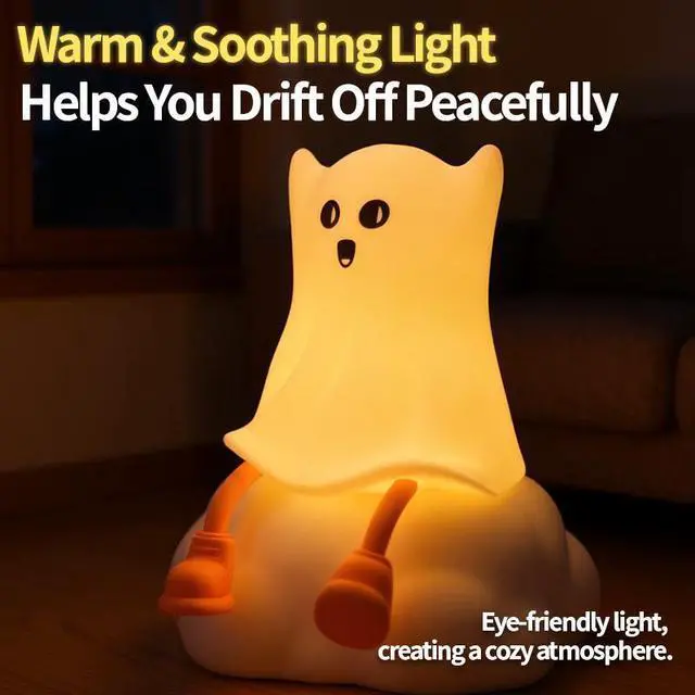 Alt view image 5 of 7 - Generic Brand Cute Halloween Ghost Night Light Rechargeable Squishy Silicone Touch Cordless Dimmable Spooky Nightlight for Nursery Bedroom Halloween Gifts Party Decor
