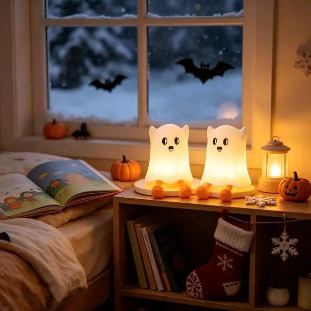 Alt view image 6 of 7 - Generic Brand Cute Halloween Ghost Night Light Rechargeable Squishy Silicone Touch Cordless Dimmable Spooky Nightlight for Nursery Bedroom Halloween Gifts Party Decor